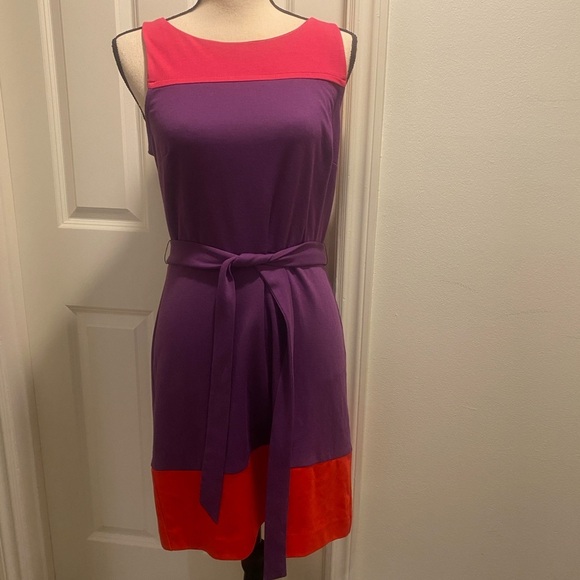 Elle Womens Purple Red Pink Color Block Sleeveless Midi Dress size 8 - Picture 1 of 12